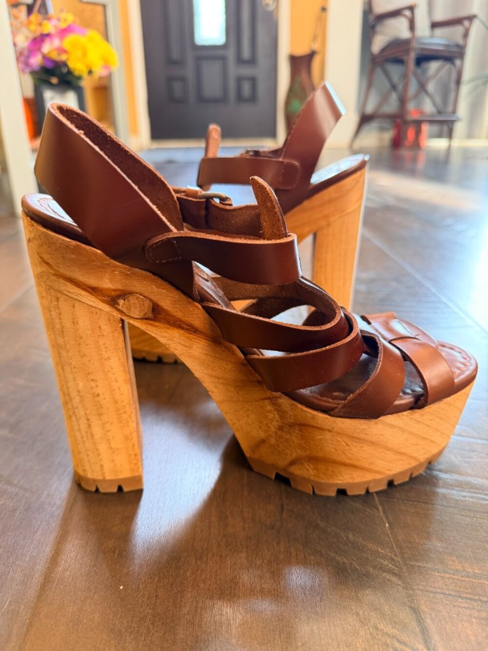 Women Zara Collection Brown Strapped Leather Sandals Size 8 - Picture 9 of 13